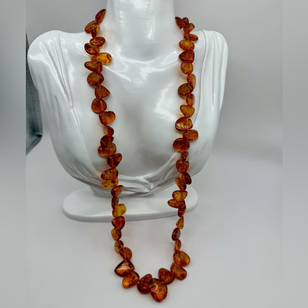 Genuine Baltic Amber Necklace with Amber Screw Clasp 24" Long - Picture 1 of 17